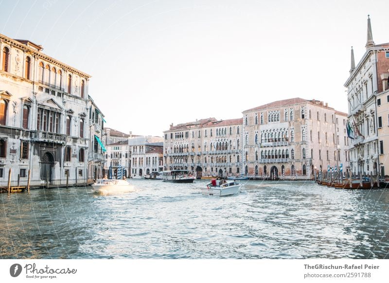 Venedig Kleinstadt Stadt Hafenstadt Stadtzentrum rosa silber weiß Wasser Meerwasser Canal Grande Italien Haus Stimmung Wasserfahrzeug Farbfoto Menschenleer