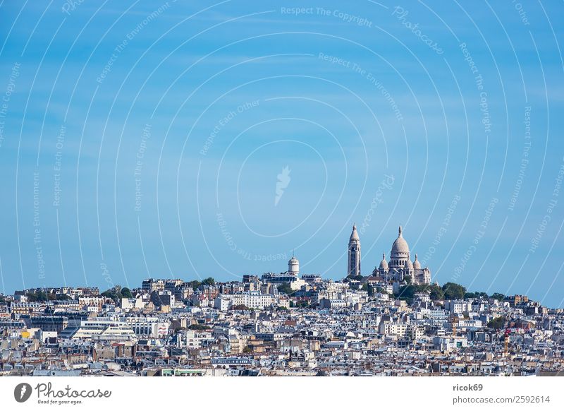 Blick auf die Basilika Sacre-Coeur in Paris, Frankreich Ferien & Urlaub & Reisen Tourismus Städtereise Haus Wolken Herbst Stadt Hauptstadt Gebäude Architektur