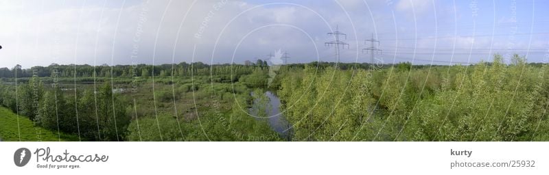 Brögberner Teiche Panorama (Aussicht) Wald See Baum Strommast Landschaft groß Panorama (Bildformat)