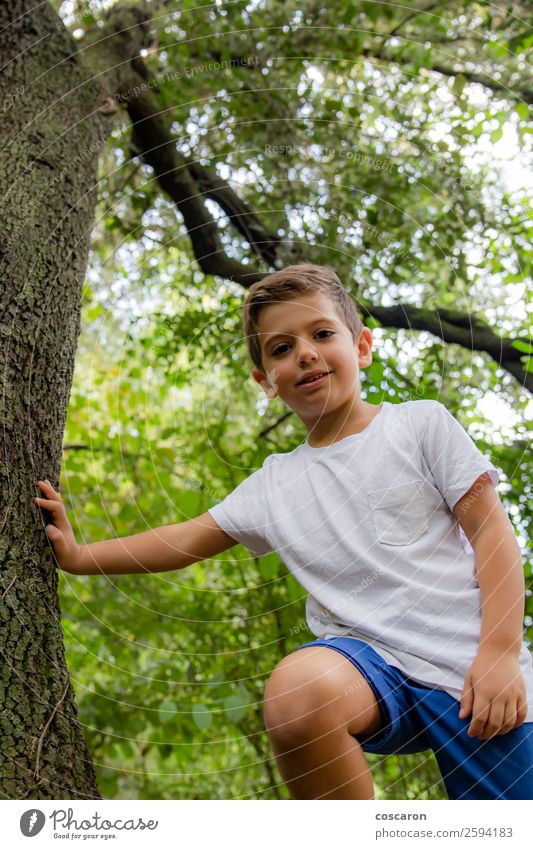 Süßes Kind im Wald, das allein spielt. Lifestyle Freude Glück schön Gesicht Freizeit & Hobby Spielen Sommer Garten Sport Mensch Kleinkind Junge Kindheit 1