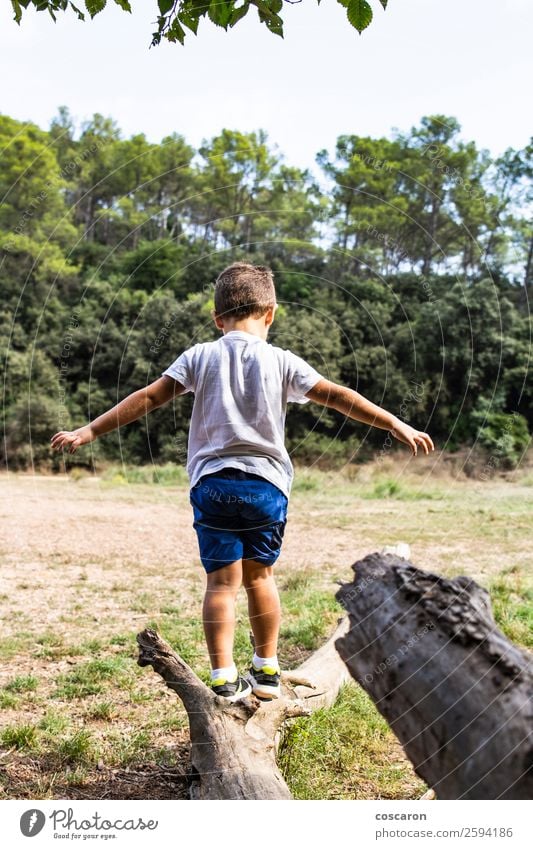 Süßes Kind im Wald, das allein spielt. Lifestyle Freude Glück schön Gesicht Spielen Ferien & Urlaub & Reisen Sommer Garten Mensch Kleinkind Junge Kindheit 1