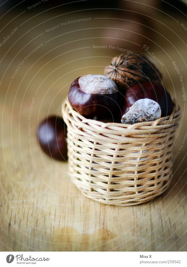 Kastanien Schalen & Schüsseln braun Nuss Walnuss Korb Holz Farbfoto Gedeckte Farben Nahaufnahme Menschenleer Schwache Tiefenschärfe