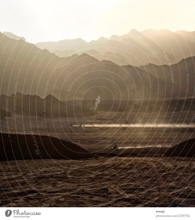 Quad Umwelt Landschaft Sonne Sonnenlicht Sommer Wärme Dürre Hügel Felsen Berge u. Gebirge Wüste außergewöhnlich braun Sonnenstrahlen Staub Sand Aktion