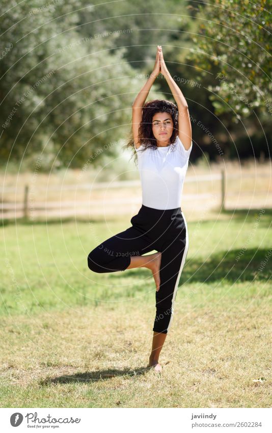 Junge arabische Frau, die Yoga in der Natur macht. Lifestyle schön Körper Erholung ruhig Meditation Sommer Sport Mensch feminin Junge Frau Jugendliche