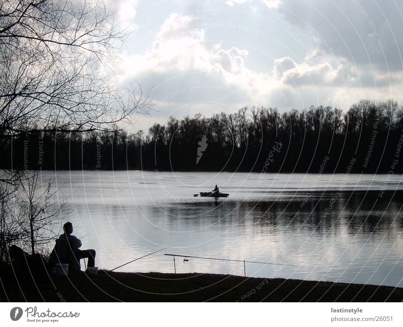 angler Angeln Angler Wasserfahrzeug Wolken Fluss Rhein Fisch