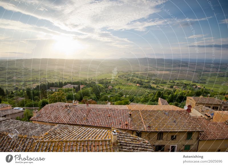 blau-grün-rot Umwelt Natur Landschaft Pflanze Himmel Wolken Horizont Sonne Sonnenaufgang Sonnenuntergang Sonnenlicht Sommer Wetter Schönes Wetter Wärme Baum