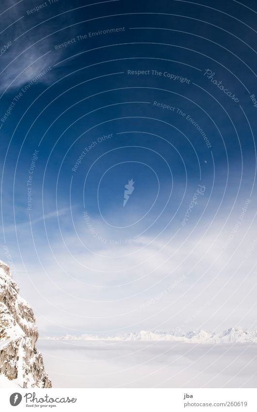 über dem Nebelmeer links Wohlgefühl Zufriedenheit Ferne Freiheit Winter Schnee Winterurlaub Berge u. Gebirge Klettern Bergsteigen Natur Urelemente Luft Himmel