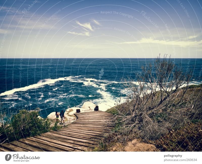 Der Weg Ferien & Urlaub & Reisen Ferne Paar 2 Mensch Umwelt Natur Landschaft Pflanze Erde Luft Wasser Himmel Wolken Horizont Sonnenlicht Sommer Schönes Wetter