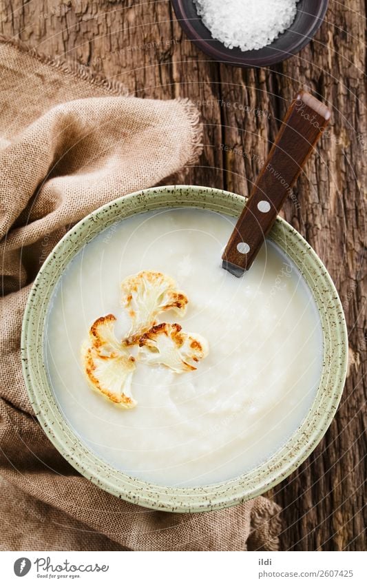 Blumenkohlcreme Suppe Gemüse Eintopf Vegetarische Ernährung frisch natürlich Lebensmittel kreuzbefleckt Kohle Sahne cremig gemischt püriert Püree gestampft