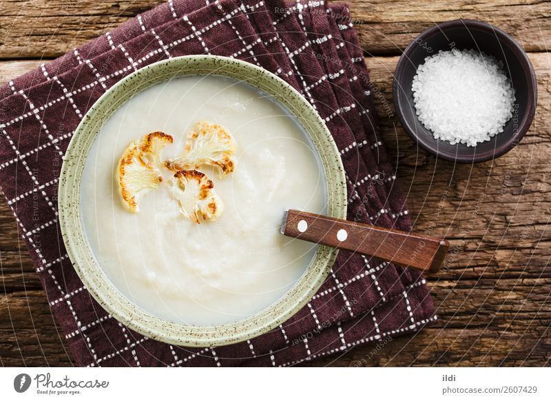 Blumenkohlcreme Suppe Gemüse Eintopf Vegetarische Ernährung frisch natürlich Lebensmittel kreuzbefleckt Kohle Sahne cremig gemischt püriert Püree gestampft