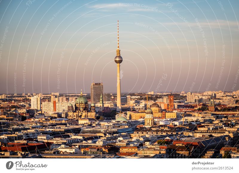 Herbstlicher Panoramablick auf Berlin XI Zentralperspektive Starke Tiefenschärfe Sonnenstrahlen Sonnenlicht Schatten Licht Morgen Textfreiraum Mitte