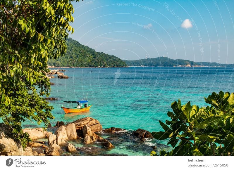 wölkchen Ferien & Urlaub & Reisen Tourismus Ausflug Abenteuer Ferne Freiheit Natur Landschaft Himmel Wolken Horizont Baum Sträucher Blatt Felsen Wellen Küste