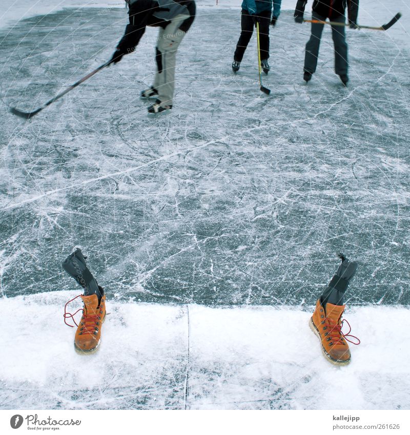 play-off Sport Wintersport Sportstätten Mensch Körper Beine Fuß 3 Umwelt Natur Klima Wetter Eis Frost Teich See Hose Spielen Eishockey planen Sportmannschaft