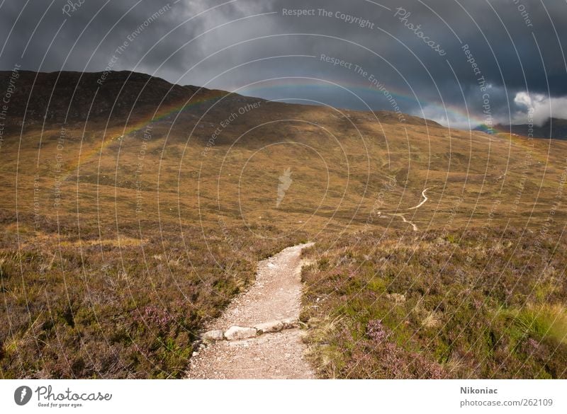 Am Ende des Regenbogens Natur Landschaft Wolken Herbst Wetter Hügel Wege & Pfade Tatkraft Ausdauer Farbfoto Außenaufnahme Textfreiraum unten Tag