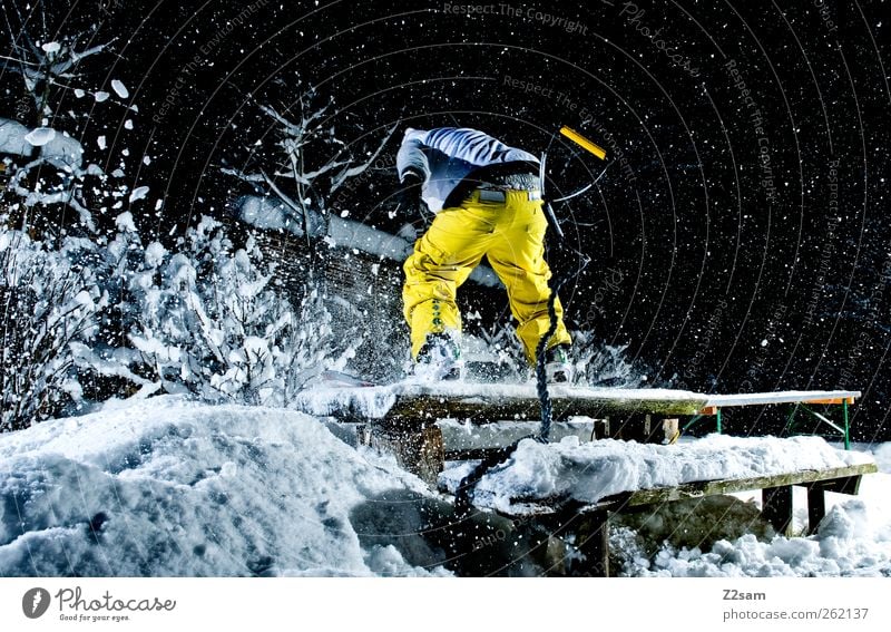 Leise rieselt der Schnee Lifestyle Stil Winterurlaub Sport Mensch maskulin Junger Mann Jugendliche 18-30 Jahre Erwachsene Umwelt Natur Schneefall Sträucher