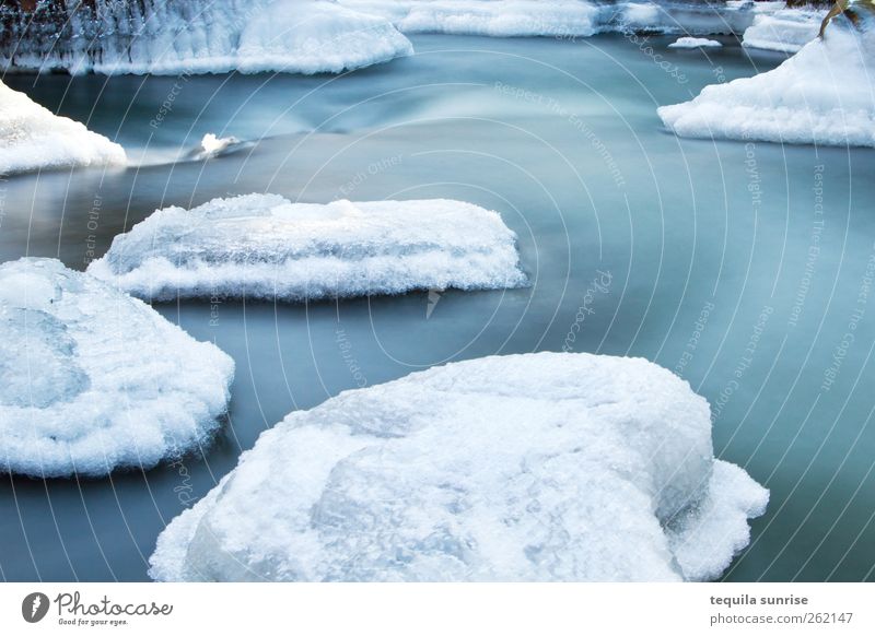 Winterbach II Umwelt Natur Landschaft Urelemente Klima Eis Frost Schnee Gletscher Wellen Flussufer Insel Teich See kalt nass blau weiß gefroren Arktis Antarktis