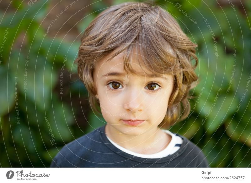 Entzückendes kleines Kind auf dem Feld mit Blick in die Kamera Freude Glück schön Gesicht Spielen Baby Junge Kindheit Natur Pflanze Baum Park Lächeln lachen