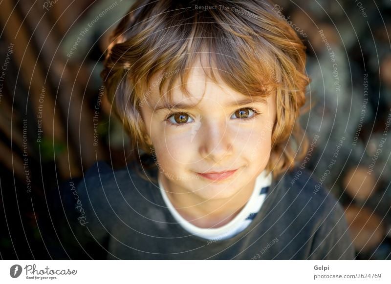 Entzückendes kleines Kind auf dem Feld mit Blick in die Kamera Freude Glück schön Gesicht Spielen Baby Junge Kindheit Natur Pflanze Baum Park Lächeln lachen