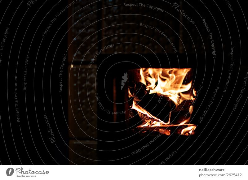 Feuer Häusliches Leben Innenarchitektur Kamin Haus Hütte Herd & Backofen Ofenheizung Kachelofen Heizung glänzend leuchten dunkel heiß kuschlig natürlich Wärme