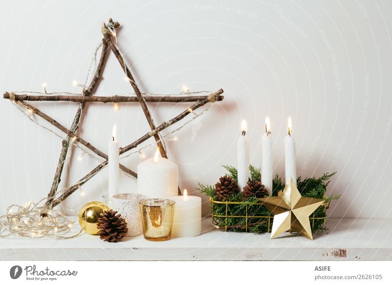 Weihnachtsdekoration Stil Design Winter Dekoration & Verzierung Möbel Weihnachten & Advent Handwerk Kerze hell natürlich gold weiß Innenbereich heimwärts diy