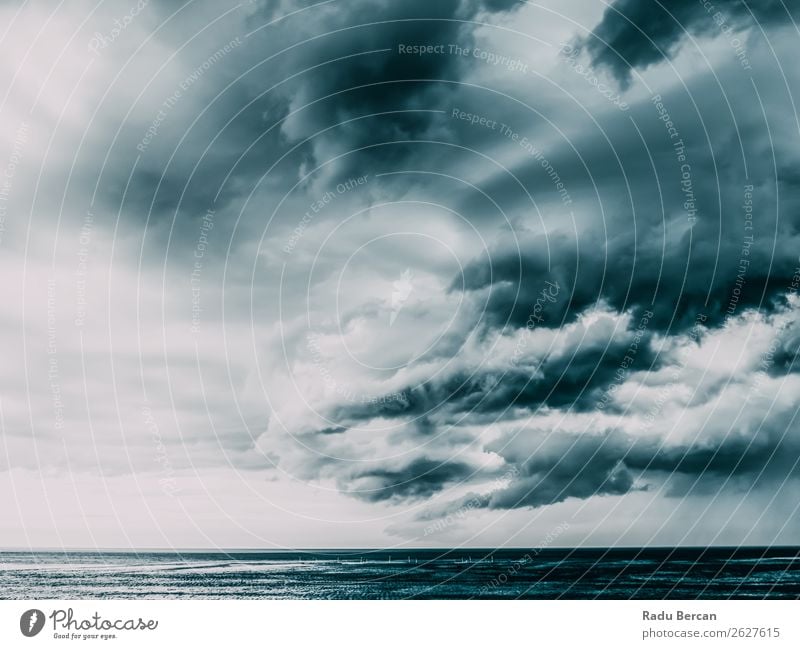 Sturmwolken versammeln sich über dem Ozean Sommer Strand Meer Wellen Umwelt Natur Landschaft Wasser Himmel Wolken Wetter schlechtes Wetter Unwetter Wind Regen