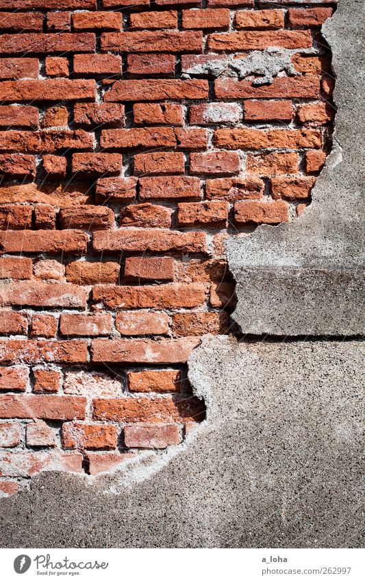 how old would you be Menschenleer Haus Ruine Bauwerk Fassade Beton Backstein Linie alt historisch kaputt grau rot Verfall Zerstörung Farbfoto Außenaufnahme Tag