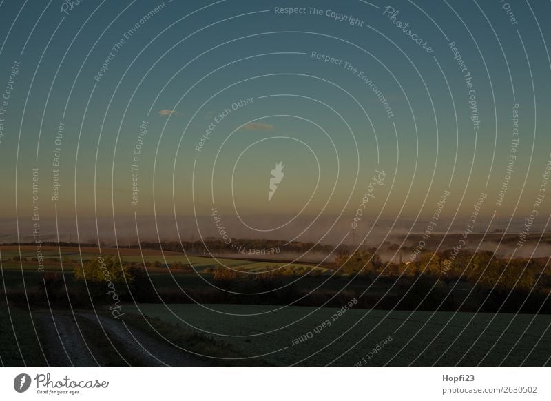 Morgennebel über Möbisburg Umwelt Natur Landschaft Pflanze Himmel Sonne Sonnenaufgang Sonnenuntergang Sonnenlicht Herbst Klima Nebel Feld Dorf Bauwerk Gebäude