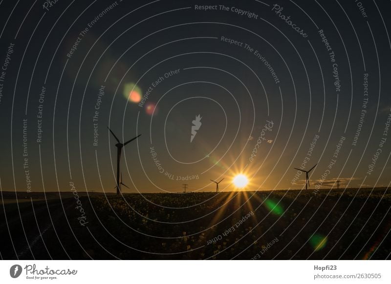 Sonnenaufgang bei den Windrädern Wirtschaft Industrie Energiewirtschaft Maschine Motor High-Tech Erneuerbare Energie Windkraftanlage Umwelt Natur Landschaft