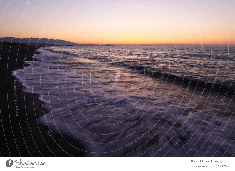 Abend am Meer Erholung Ferien & Urlaub & Reisen Freiheit Sommer Sommerurlaub Strand Insel Wellen Landschaft Wasser Wolkenloser Himmel Horizont Küste rot schwarz