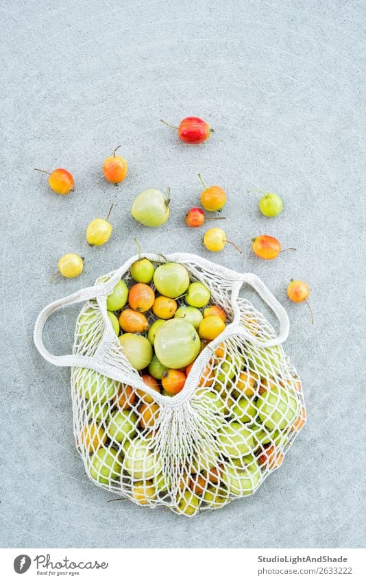 Äpfel aus dem Garten in einem Baumwollgewebebeutel Lebensmittel Frucht Apfel kaufen Sommer Gartenarbeit Natur Herbst Beton einfach hell trendy modern natürlich