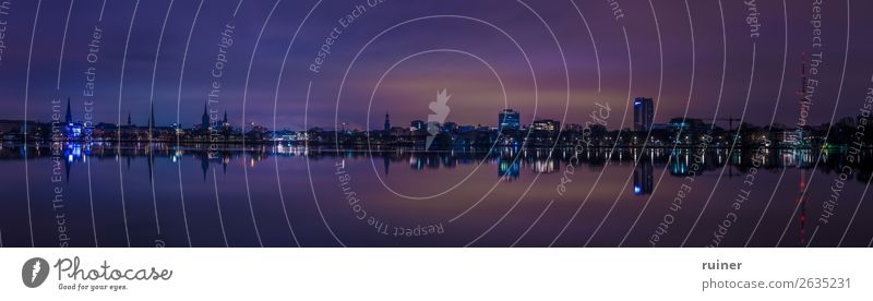 Panorama der Hamburg skyline bei Nacht Alster Skyline Himmel Reflexion & Spiegelung Außenaufnahme Wasser Menschenleer Abend Langzeitbelichtung See