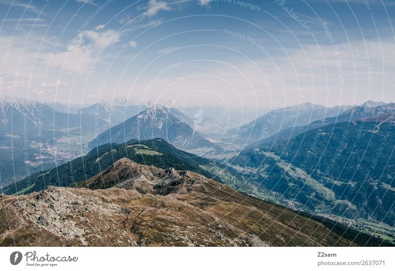 Blick vom Venetgipfel Richtung Inntal wandern Umwelt Natur Landschaft Himmel Sommer Schönes Wetter Alpen Berge u. Gebirge Gipfel gigantisch Unendlichkeit