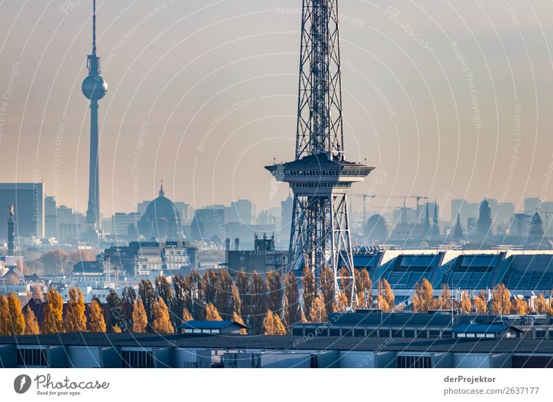 Herbstliche Panoramaaussicht auf Berlin IV Zentralperspektive Starke Tiefenschärfe Sonnenstrahlen Sonnenlicht Schatten Licht Morgen Textfreiraum Mitte