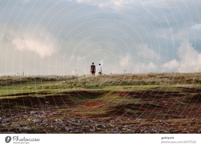 Wales Umwelt Natur Landschaft Urelemente Erde Himmel Wolken Sommer Gras Feld gehen laufen träumen natürlich blau braun Freundschaft Zusammensein Horizont Idylle