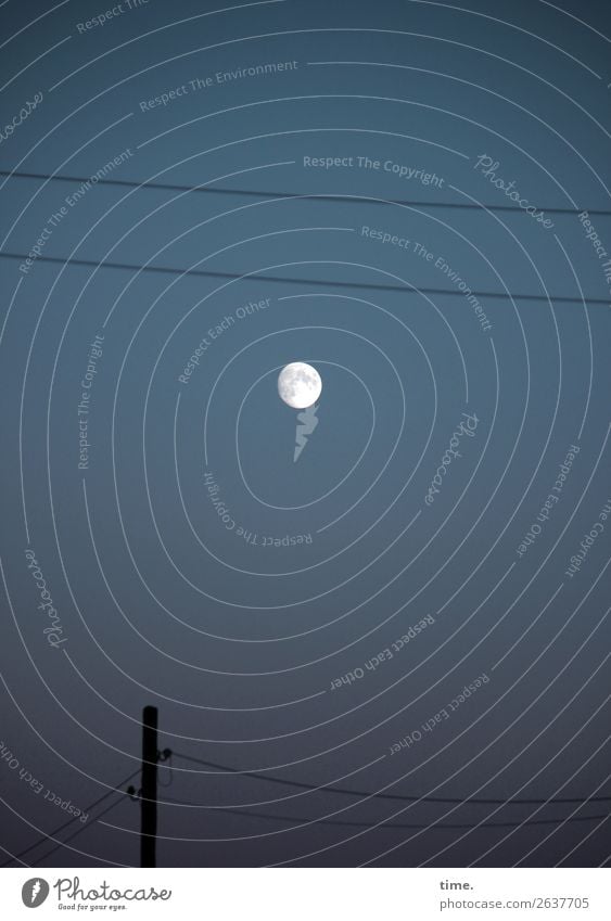 o Technik & Technologie Telekommunikation Informationstechnologie Energiewirtschaft Hochspannungsleitung Strommast Kabel Nachthimmel Mond ästhetisch dunkel