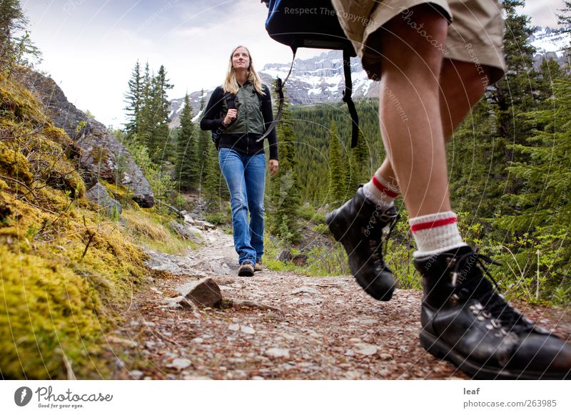 Bergwanderung Lifestyle Glück Camping Sommer Berge u. Gebirge wandern Mensch Frau Erwachsene Freundschaft Paar Natur Herbst Wald See Wege & Pfade Fitness