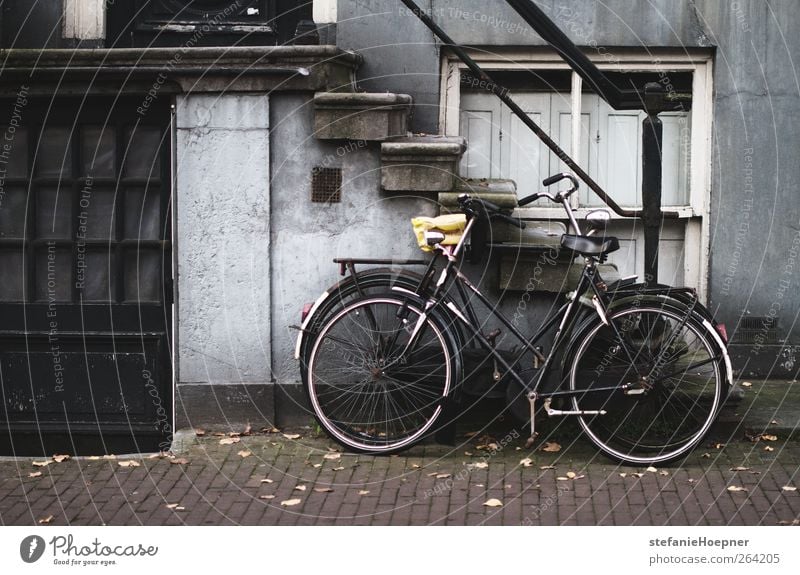 reverse Haus Treppe Bürgersteig Farbfoto Außenaufnahme Menschenleer Fahrrad Abstellplatz 1 schwarz Wand