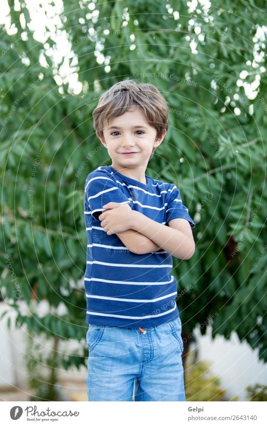 Porträt eines kleinen Kindes auf dem Feld Freude Glück schön Gesicht Spielen Baby Junge Kindheit Natur Pflanze Baum Park Lächeln lachen Fröhlichkeit lustig