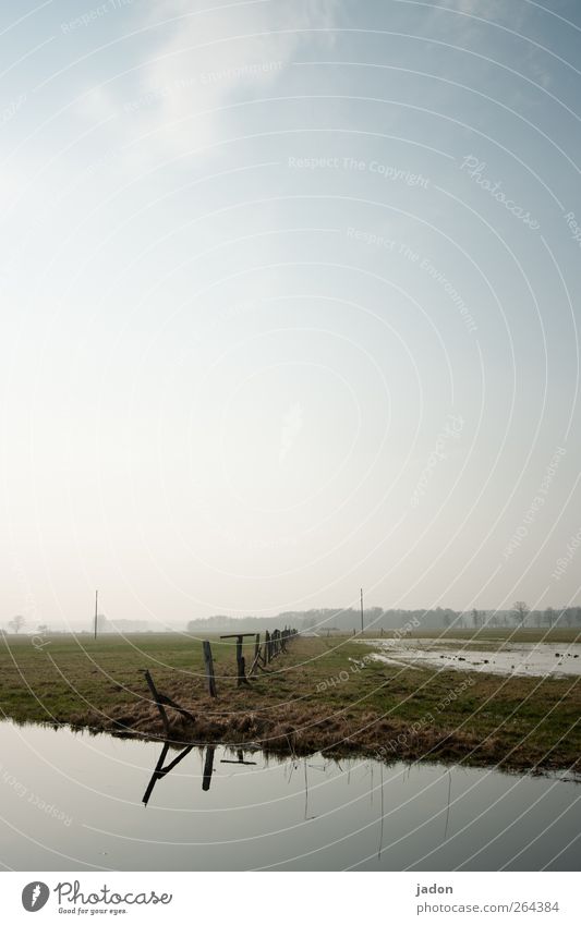 land unter. Ferne Natur Landschaft Wasser Himmel Gras Feld Moor Sumpf Bach Flüssigkeit Unendlichkeit ruhig Einsamkeit Idylle Umwelt Weide Pfahl Wassergraben