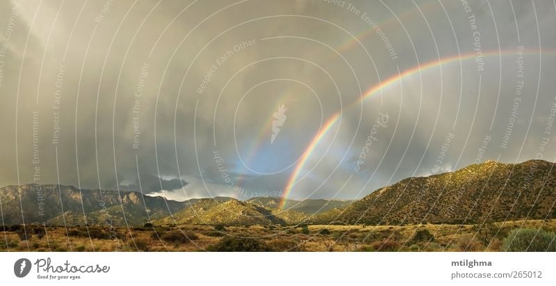 Wüstendoppelregenbogen im Sturm Ferien & Urlaub & Reisen Tourismus Natur Landschaft Wolken Unwetter Nebel Regen gelb Sandwich Sandgebirge wüst New Mexiko