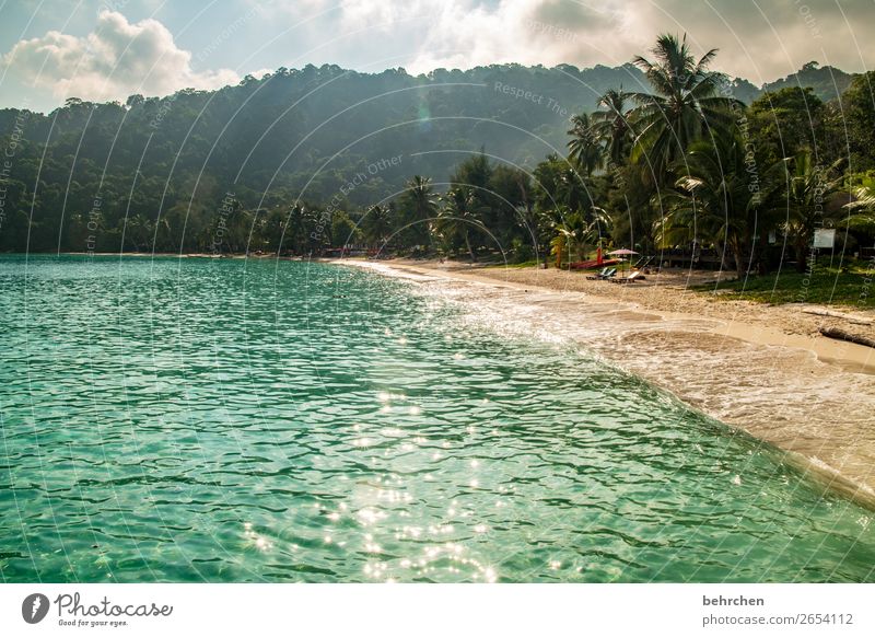 paradies | perhentian besar Sonne romantisch genießen Sehnsucht Sonnenstrahlen Gegenlicht Himmel Morgendämmerung Sonnenaufgang Sonnenuntergang Strand träumen