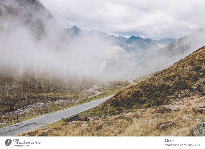 Timmelsjoch Passtraße | E5 wandern Natur Landschaft Herbst Klima Klimawandel schlechtes Wetter Nebel Wiese Alpen Berge u. Gebirge Straße Wege & Pfade bedrohlich