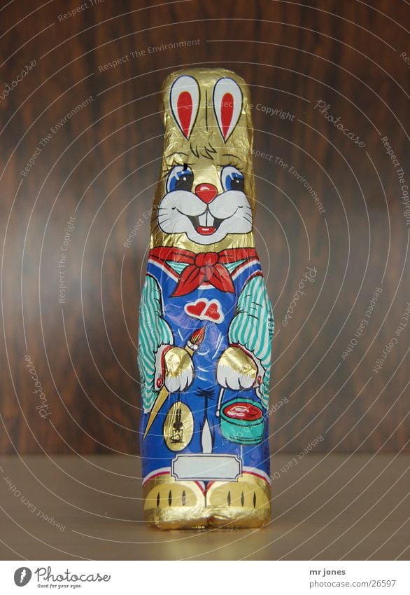 Osterhase Schokolade mehrfarbig Ostern Ernährung Makroaufnahme Kitsch