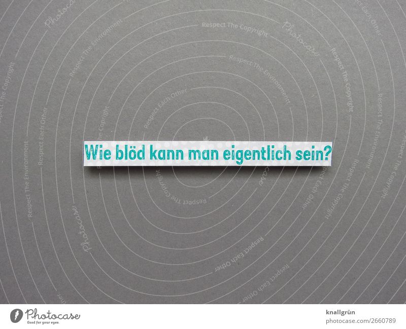 Wie blöd kann man eigentlich sein? Schriftzeichen Schilder & Markierungen Kommunizieren grau grün Gefühle Neugier Enttäuschung dumm Ärger Misserfolg Fragen