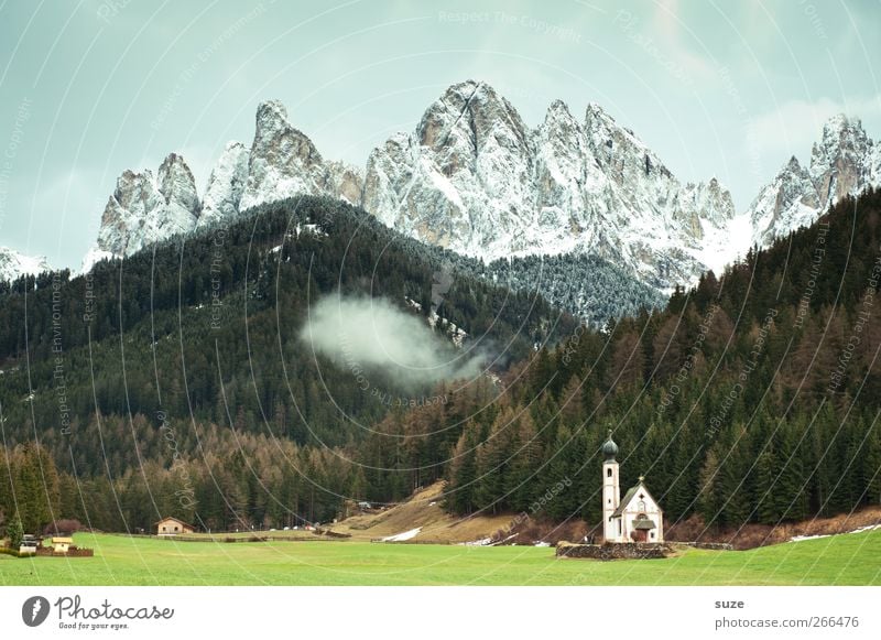 Stoßgebet Sommer Umwelt Natur Landschaft Himmel Wolken Klima Schönes Wetter Wiese Wald Alpen Berge u. Gebirge Gipfel Schneebedeckte Gipfel Kirche