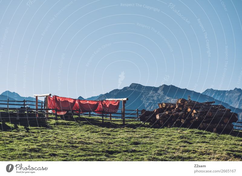 Wäscheleine auf dem Gipfel des Hirzer Berge u. Gebirge wandern Natur Landschaft Wolkenloser Himmel Sommer Schönes Wetter Wiese hoch nachhaltig natürlich blau