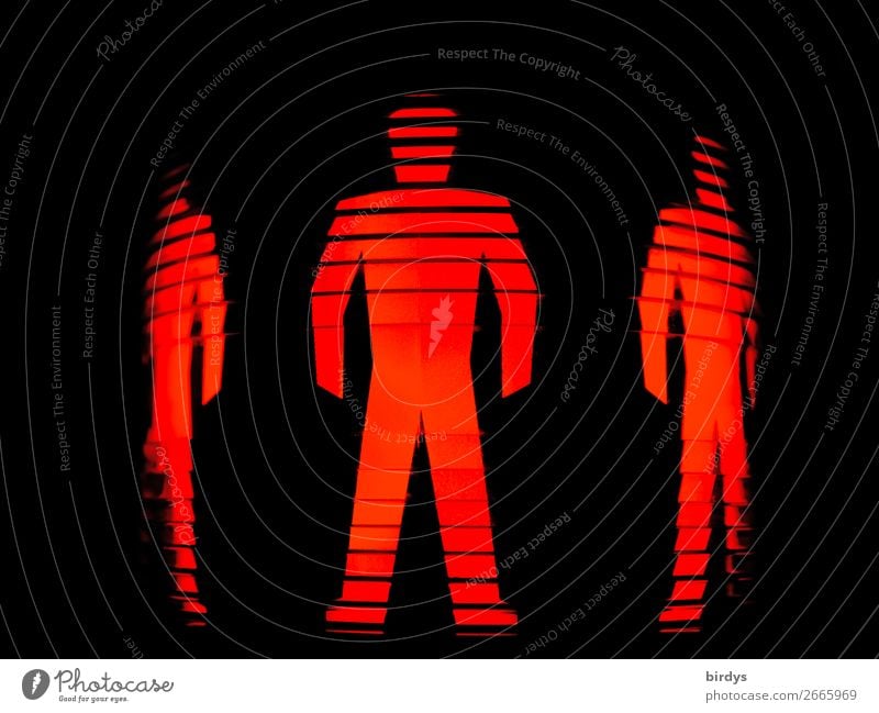 HAmpelmänner Mensch maskulin 3 Fußgänger Zeichen Verkehrszeichen stehen außergewöhnlich bedrohlich Coolness eckig dünn rot schwarz Kraft gefährlich