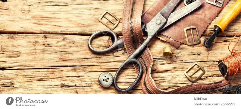 Werkzeuge eines Gerbers zur Bearbeitung von Leder Handwerk handgefertigt manuell Arbeit Werkstatt Basteln Schuster Reparatur alt Hobby Herstellung