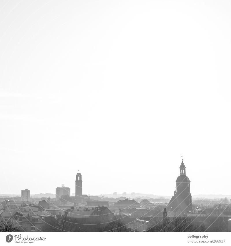 Good old City Häusliches Leben Luft Wolkenloser Himmel Frühling Nebel Pflanze Baum Hügel Hauptstadt Altstadt Haus Hochhaus Kirche Rathaus Turm Bauwerk Gebäude