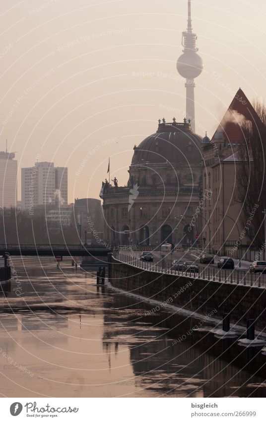 Winterspree Fluss Spree Berlin Bundesadler Europa Hauptstadt Sehenswürdigkeit Berliner Fernsehturm Museumsinsel kalt ruhig Einsamkeit Farbfoto Gedeckte Farben